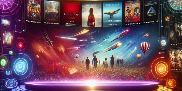 A modern online platform showcasing Japanese AV cinema with vibrant thumbnails and a cozy home theater atmosphere.