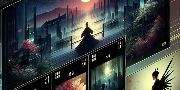 A modern video streaming platform interface showcasing various genres of adult films with an artistic and immersive design.