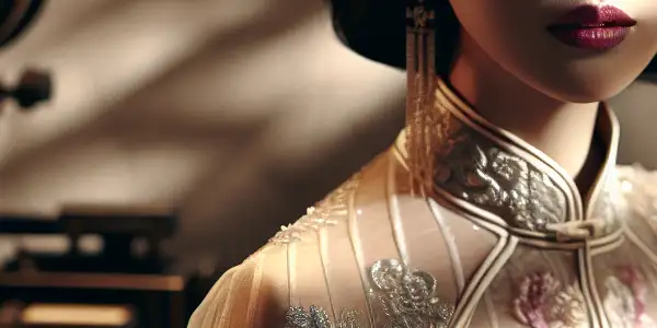 A glamorous Taiwanese adult film star exuding elegance and sensuality in a luxurious, softly lit room.