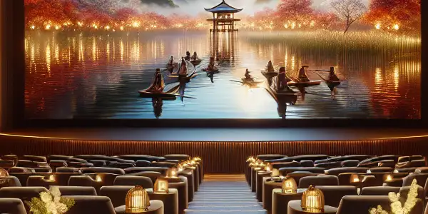 A sophisticated cinema room showcasing high-definition screens and plush seating, highlighting Japanese adult film themes and culture.